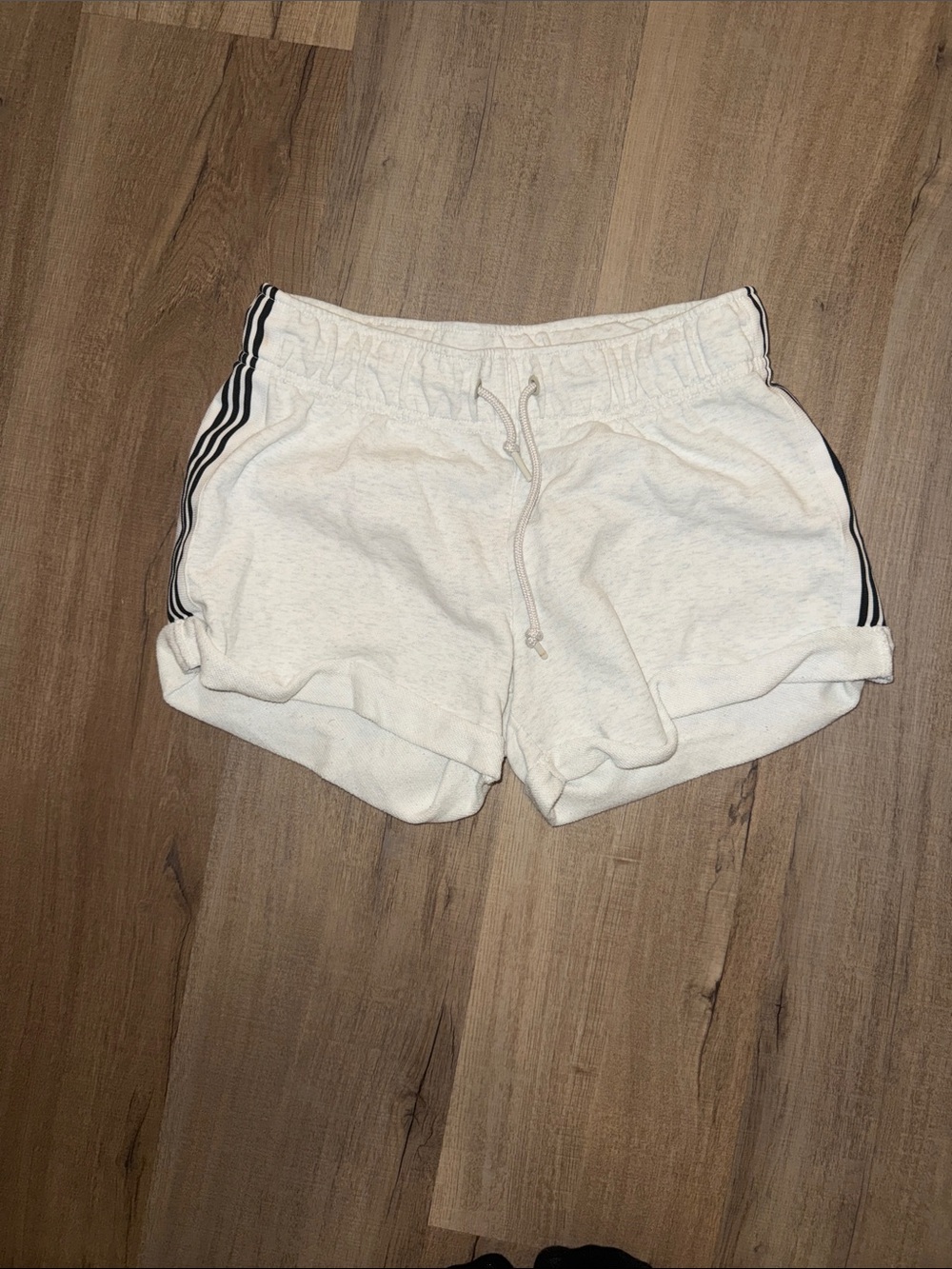 adidas Cream Athletic Shorts with Black Side Stripes